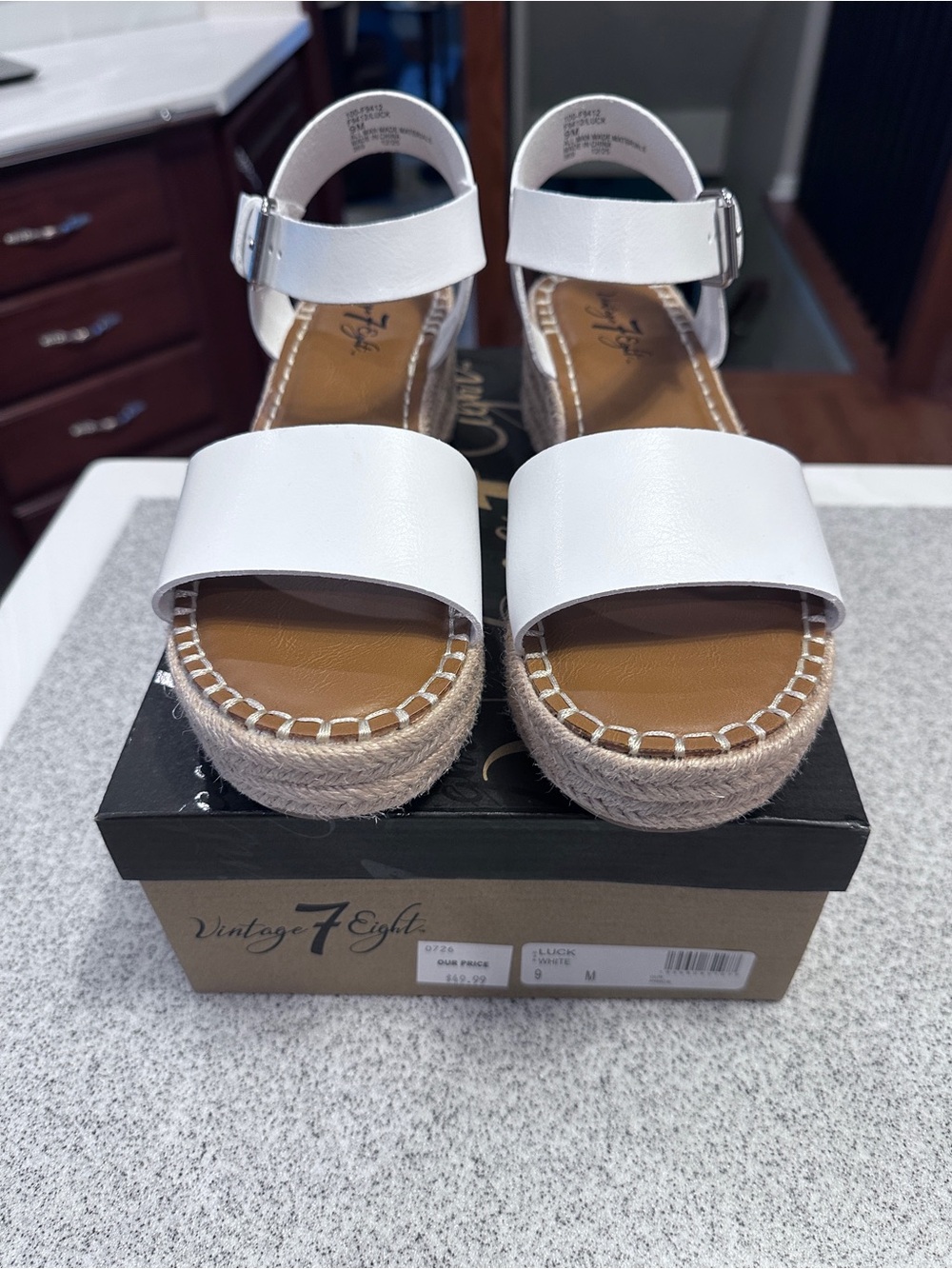 Vintage 7 eight White Espadrille Platform Sandals - wore once
